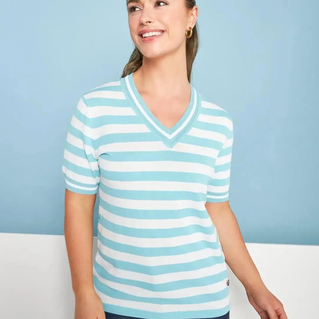 Maglia scollo a V in filato di misto viscosa a righe con profili lurex ACQUA DORABELLA XL