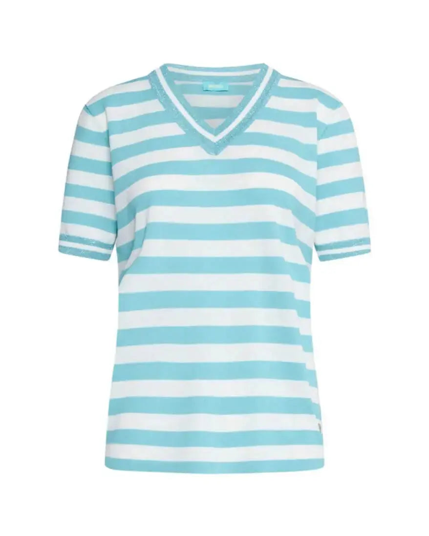Maglia scollo a V in filato di misto viscosa a righe con profili lurex ACQUA DORABELLA