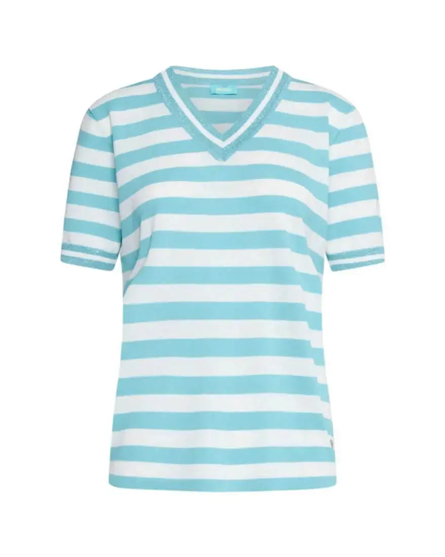 Maglia scollo a V in filato di misto viscosa a righe con profili lurex ACQUA DORABELLA
