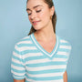 Maglia scollo a V in filato di misto viscosa a righe con profili lurex ACQUA DORABELLA