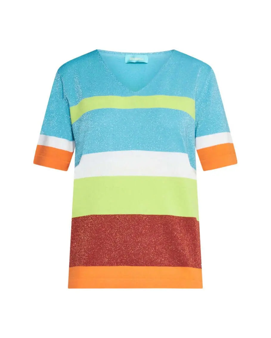 Maglia scollo a V in filato di misto viscosa a righe lurex MULTICOLOR DORABELLA