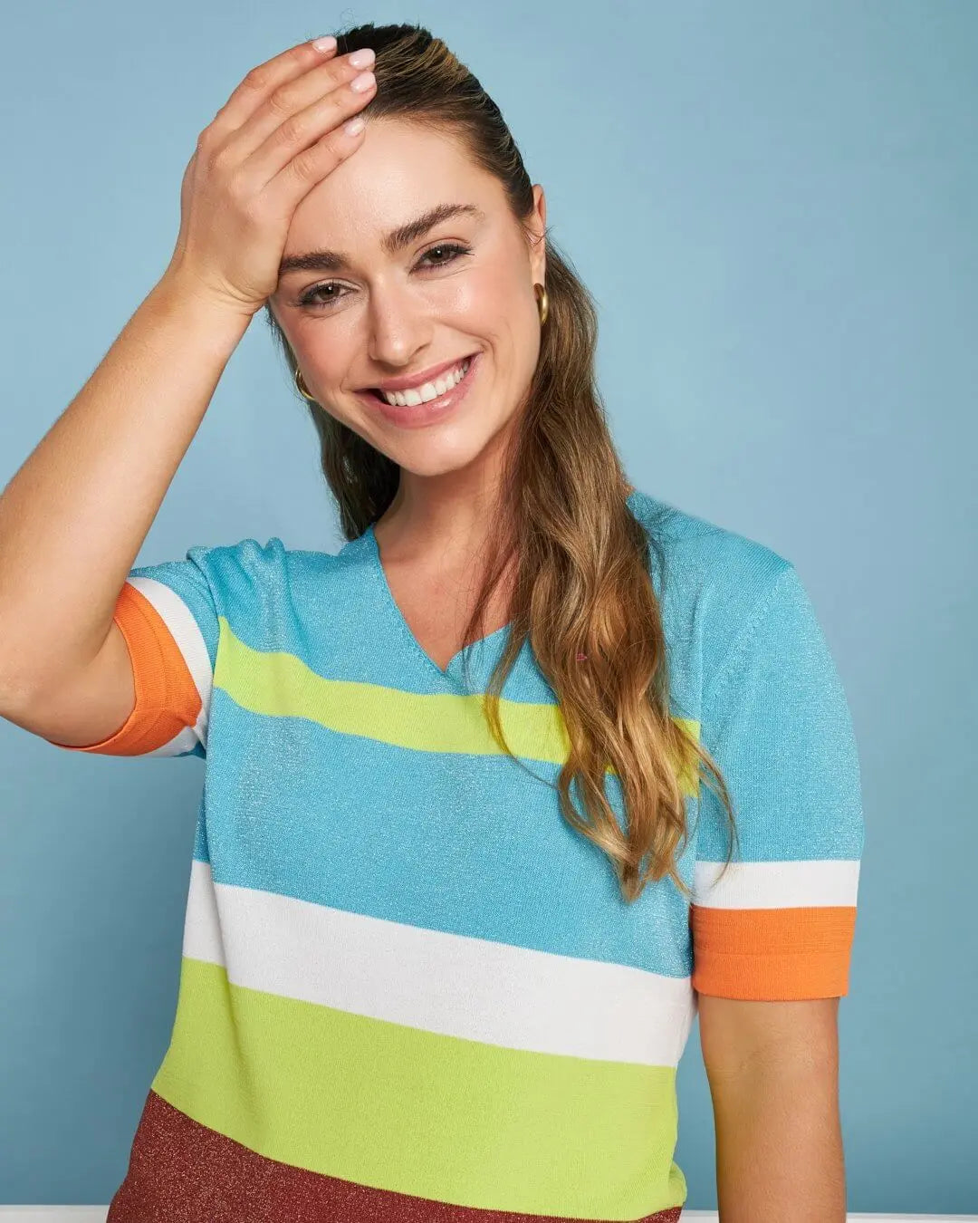 Maglia scollo a V in filato di misto viscosa a righe lurex MULTICOLOR DORABELLA