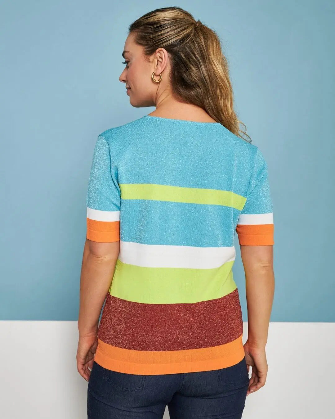 Maglia scollo a V in filato di misto viscosa a righe lurex MULTICOLOR DORABELLA
