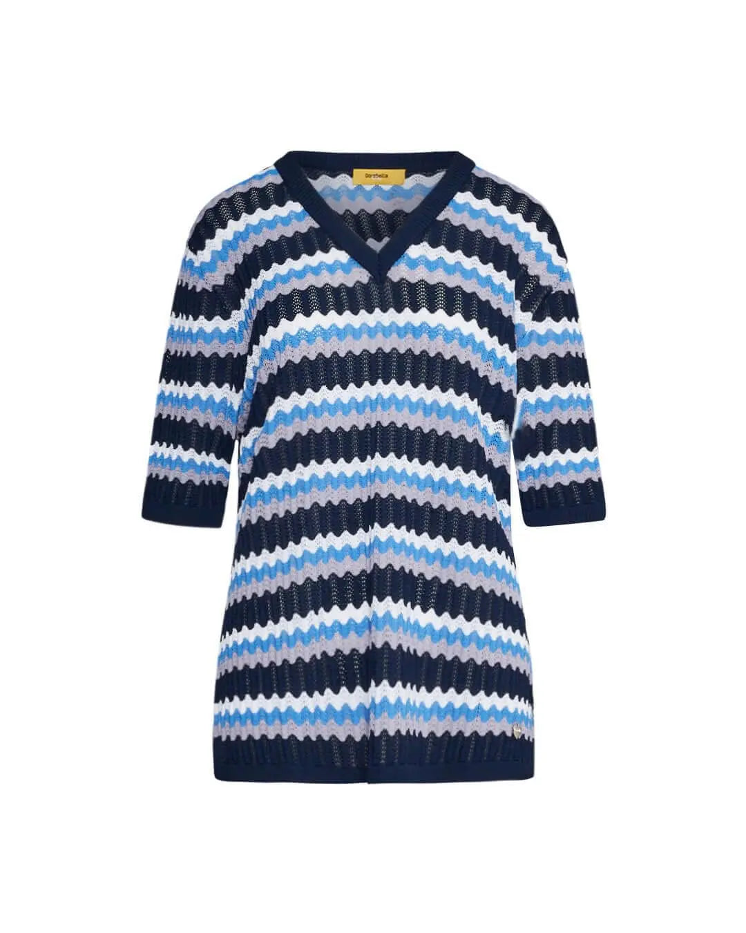 Maglia scollo a V in filato di misto viscosa traforata con motivo chevron BLUE NAVY DORABELLA PIU'