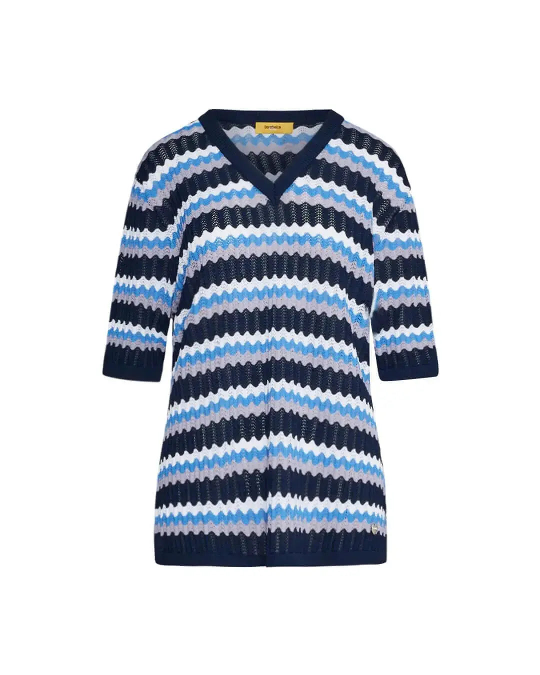 Maglia scollo a V in filato di misto viscosa traforata con motivo chevron BLUE NAVY DORABELLA PIU'