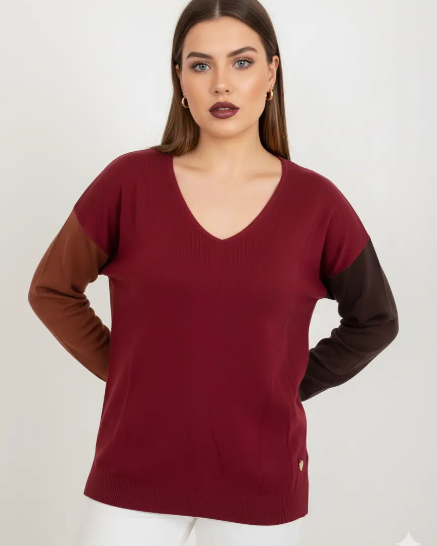 Maglia scollo a "V" a tre colori DORABELLA PIU'