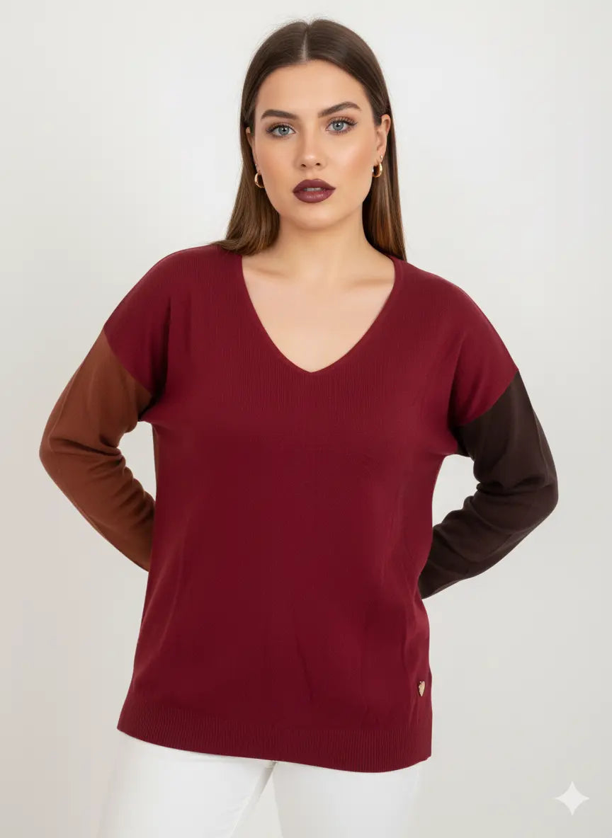 Maglia scollo a "V" a tre colori DORABELLA PIU'