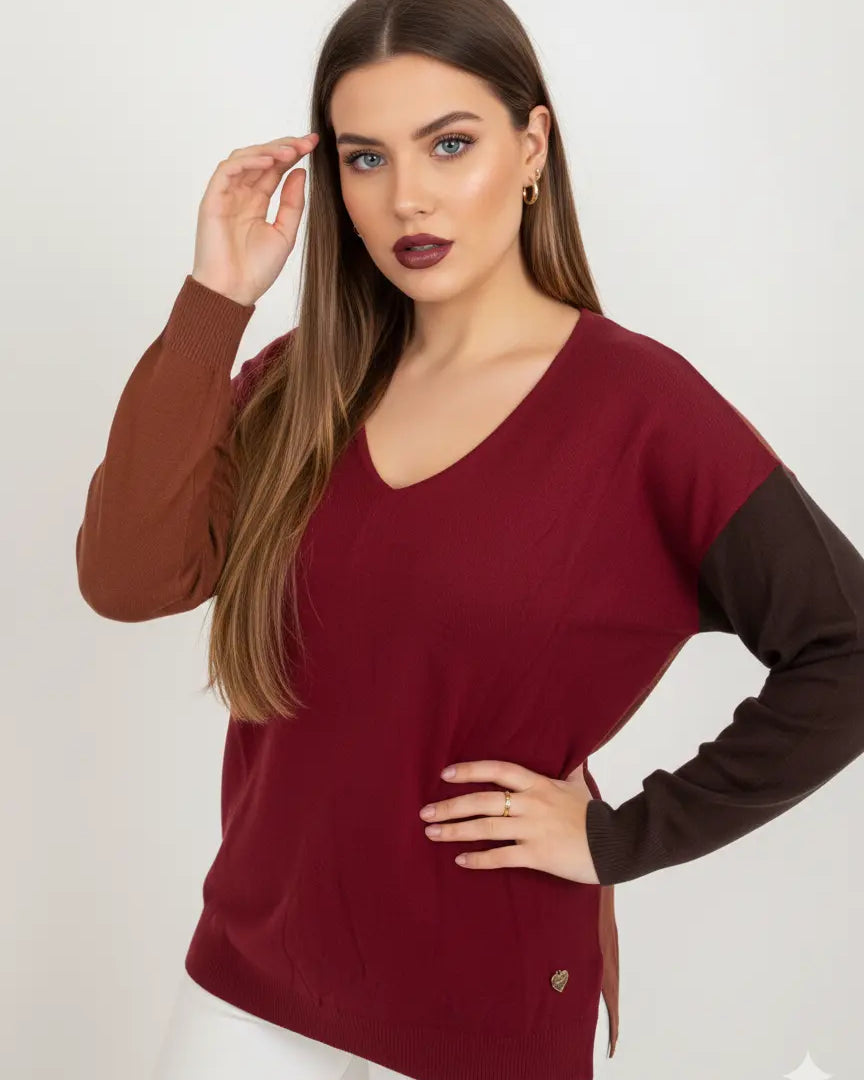 Maglia scollo a "V" a tre colori DORABELLA PIU'