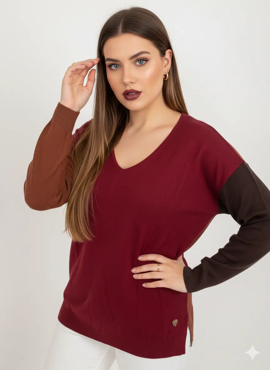 Maglia scollo a "V" a tre colori DORABELLA PIU'