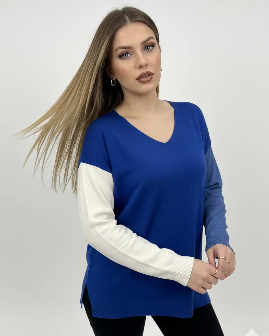 Maglia scollo a "V" a tre colori DORABELLA PIU'