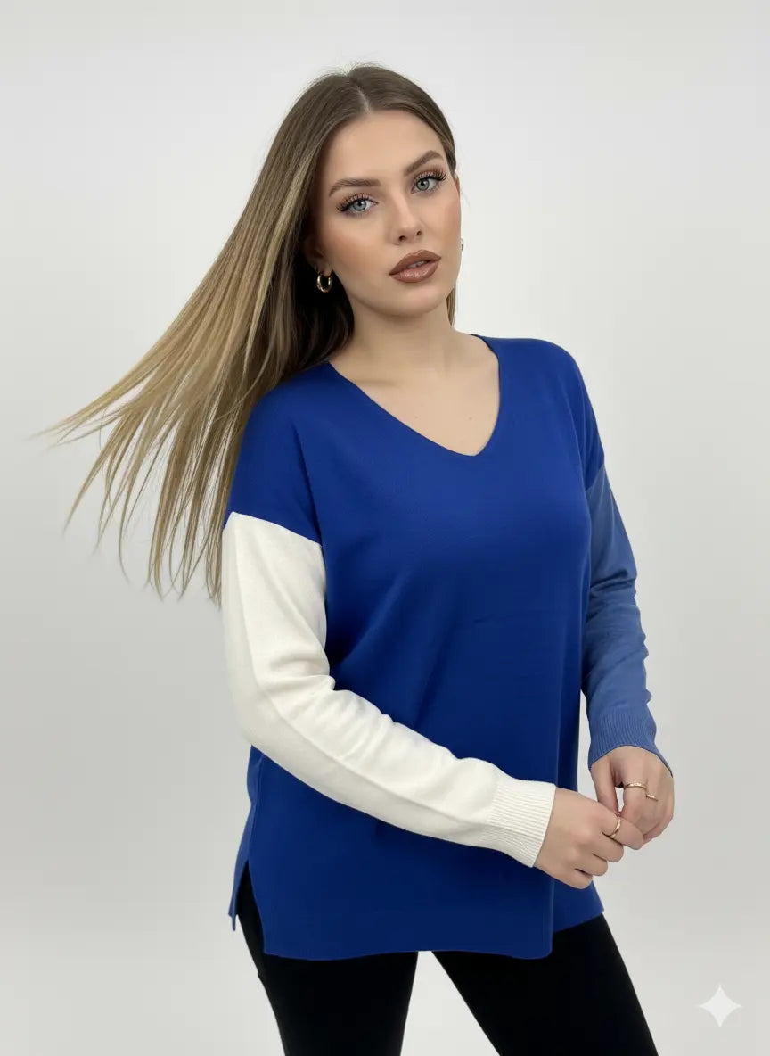 Maglia scollo a "V" a tre colori DORABELLA PIU'