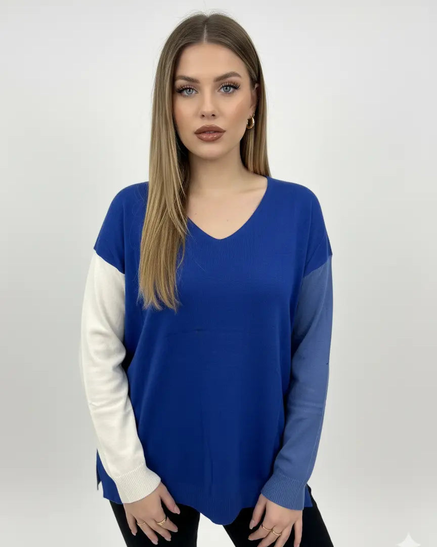 Maglia scollo a "V" a tre colori DORABELLA PIU'