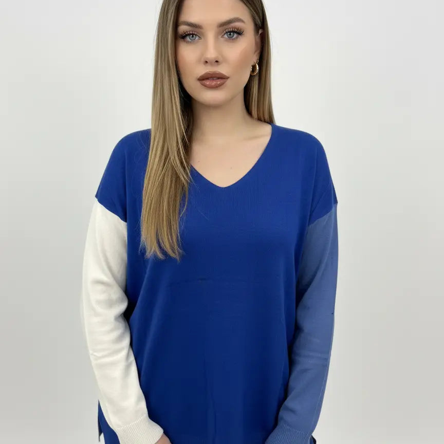 Maglia scollo a "V" a tre colori DORABELLA PIU'