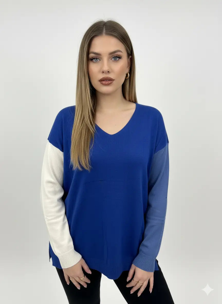 Maglia scollo a "V" a tre colori DORABELLA PIU'