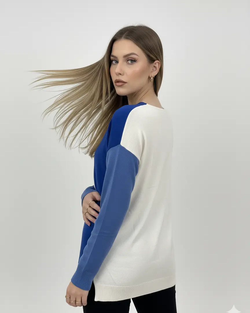 Maglia scollo a "V" a tre colori DORABELLA PIU'