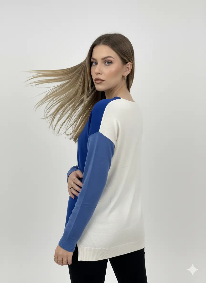 Maglia scollo a "V" a tre colori DORABELLA PIU'