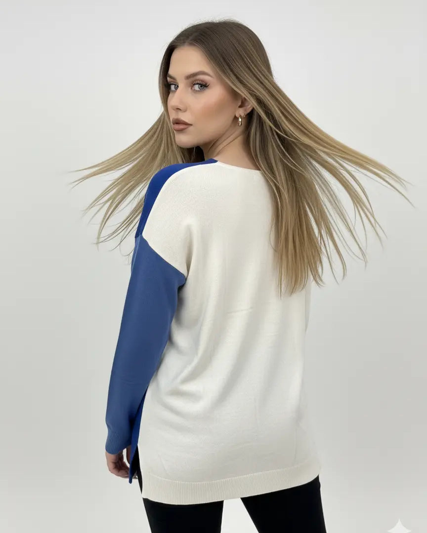 Maglia scollo a "V" a tre colori DORABELLA PIU'