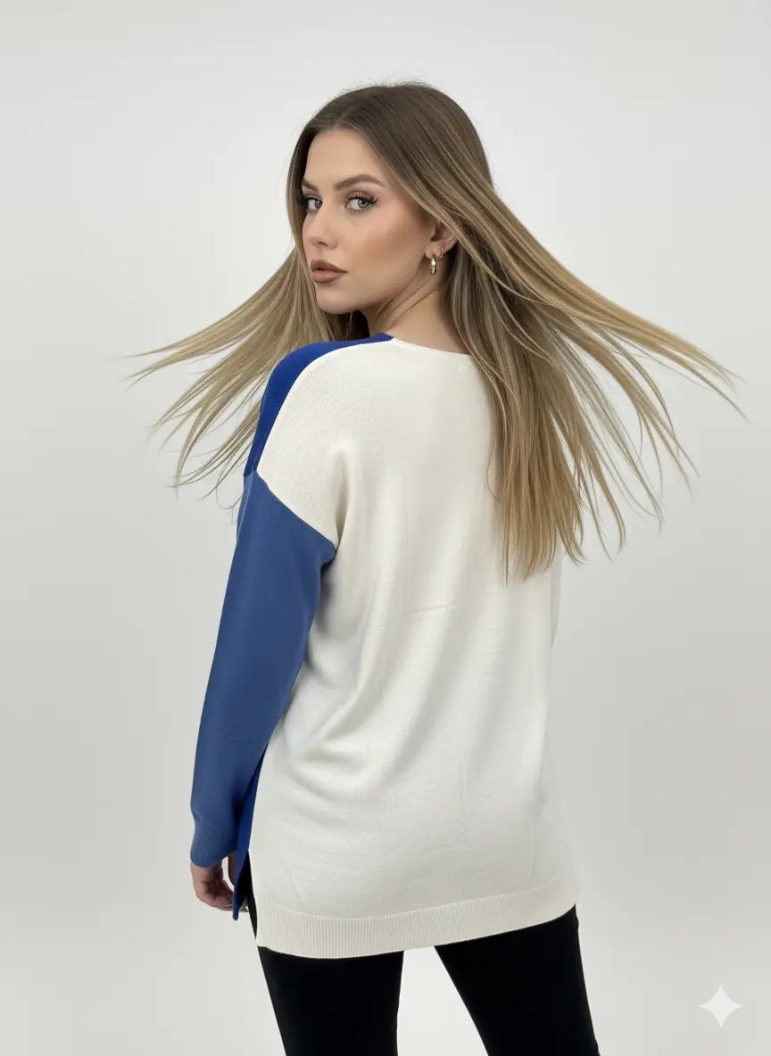 Maglia scollo a "V" a tre colori DORABELLA PIU'