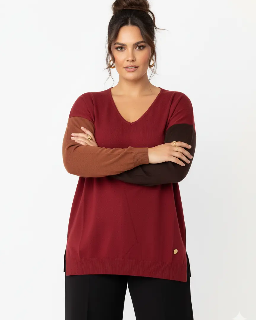 Maglia scollo a "V" a tre colori DORABELLA PIU'