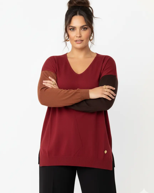 Maglia scollo a "V" a tre colori DORABELLA PIU'