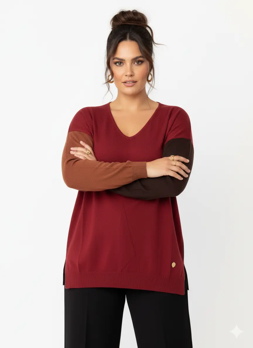 Maglia scollo a "V" a tre colori DORABELLA PIU'