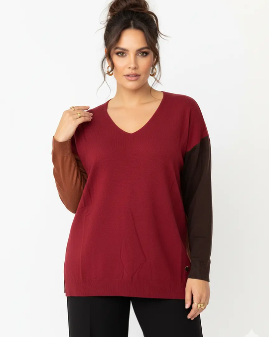 Maglia scollo a "V" a tre colori DORABELLA PIU'