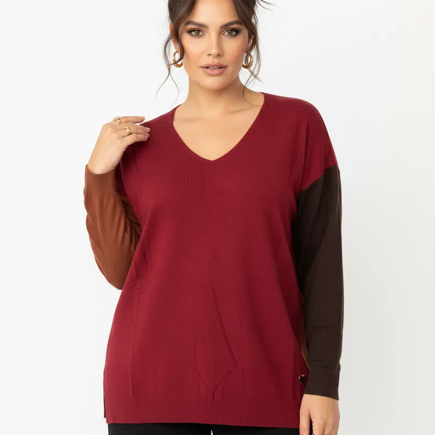 Maglia scollo a "V" a tre colori DORABELLA PIU'