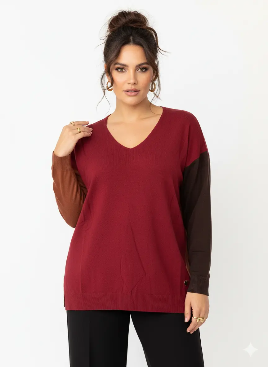 Maglia scollo a "V" a tre colori DORABELLA PIU'