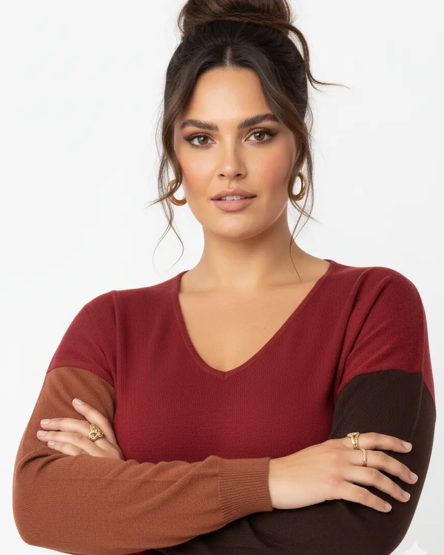 Maglia scollo a "V" a tre colori DORABELLA PIU'