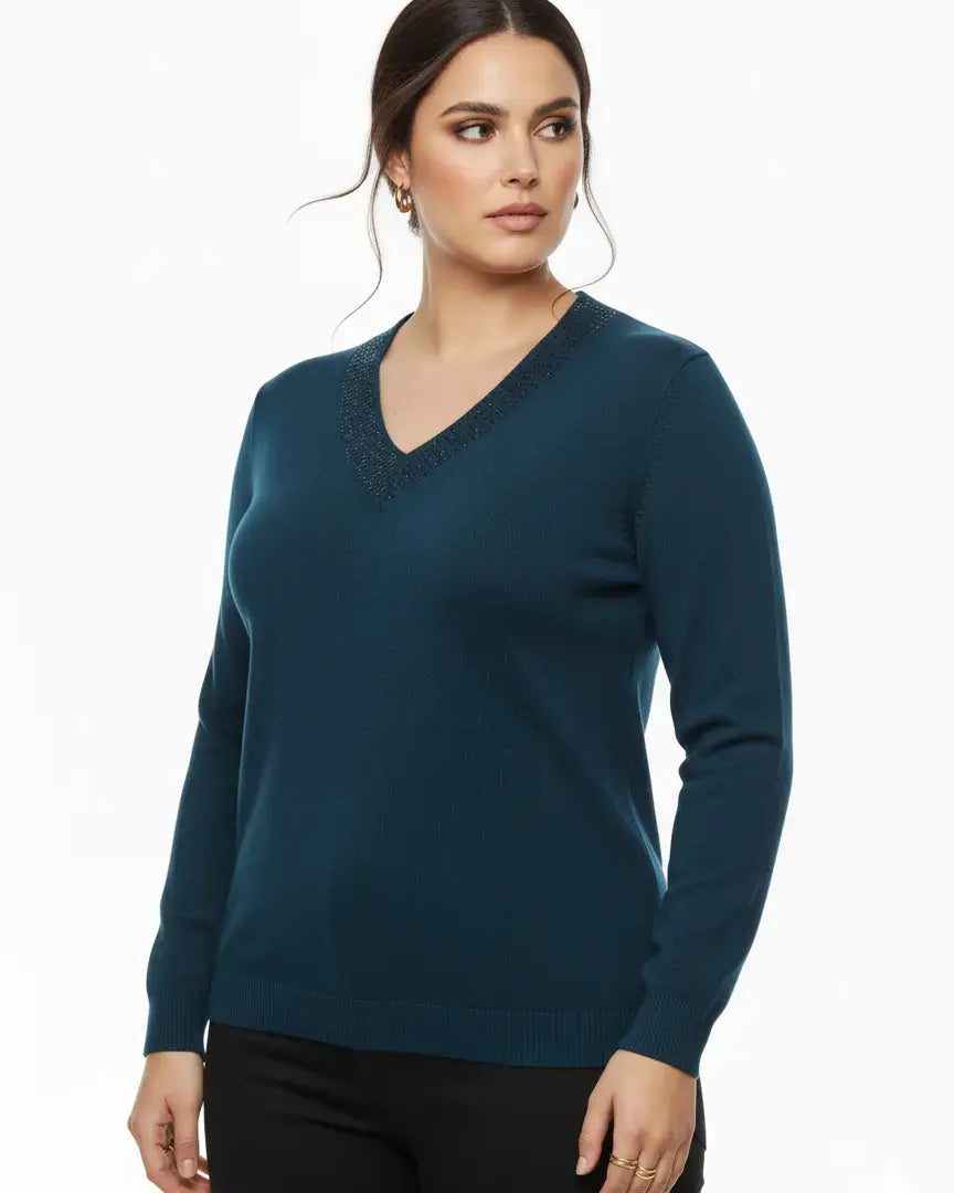 Maglia scollo a "V" con applicazioni DORABELLA PIU'