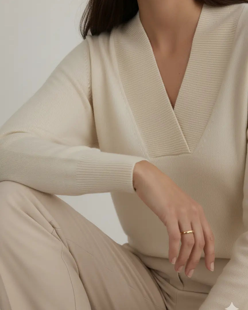 Maglia scollo a "V" con costina DORABELLA