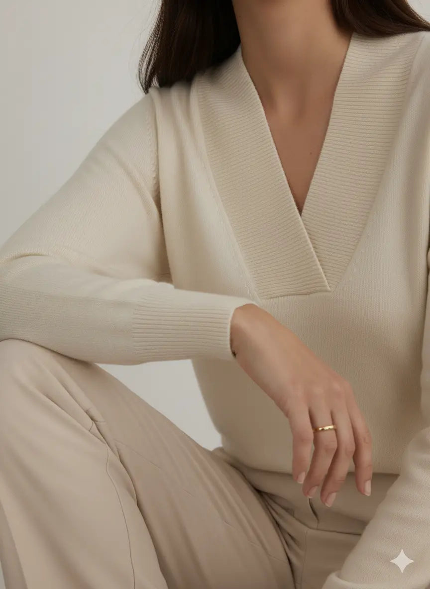 Maglia scollo a "V" con costina DORABELLA