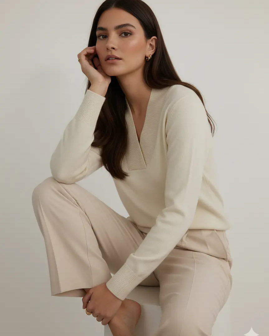 Maglia scollo a "V" con costina DORABELLA