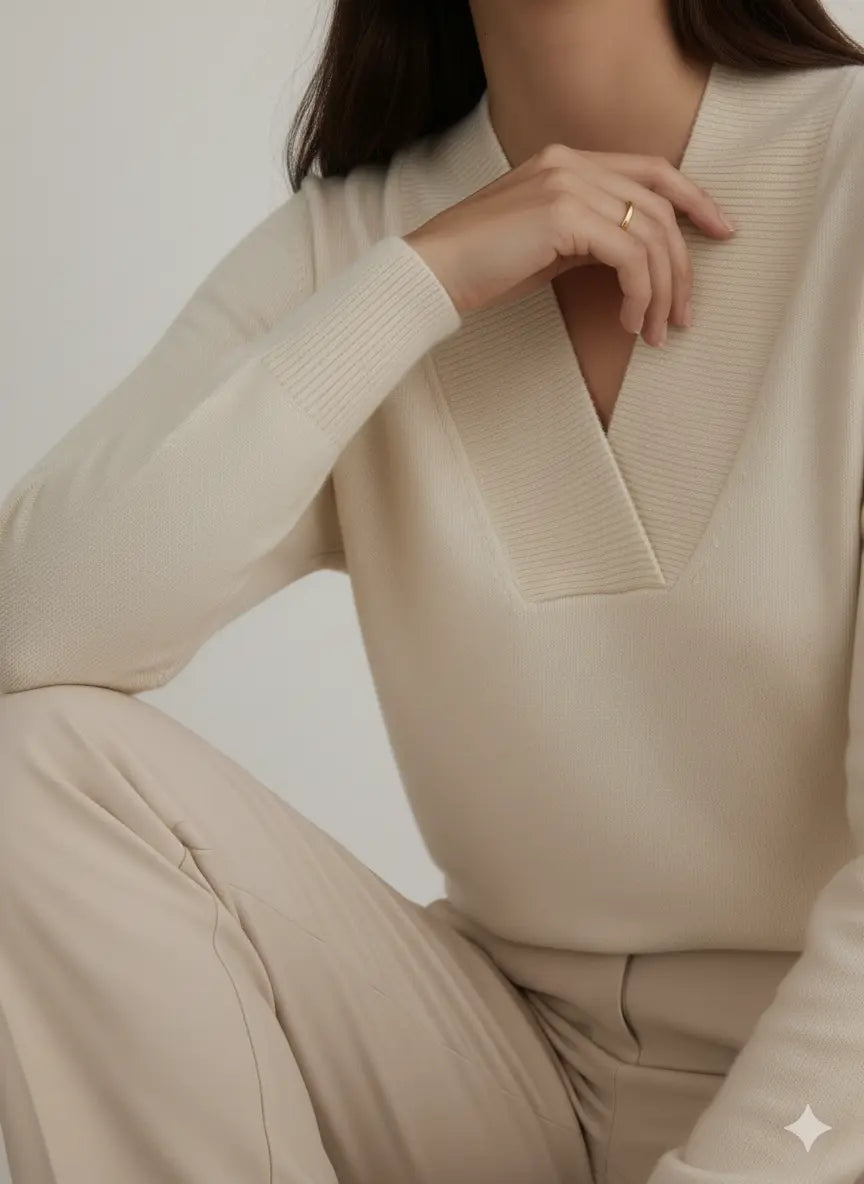 Maglia scollo a "V" con costina DORABELLA