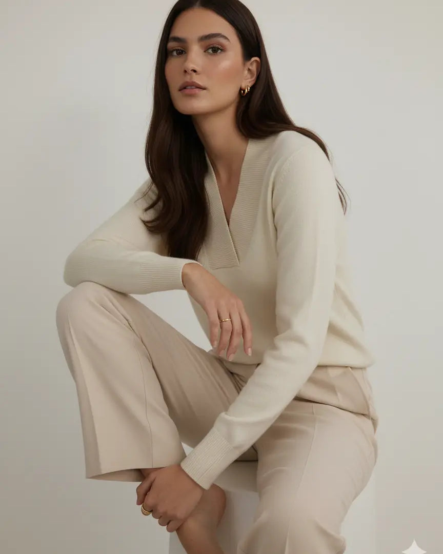 Maglia scollo a "V" con costina DORABELLA