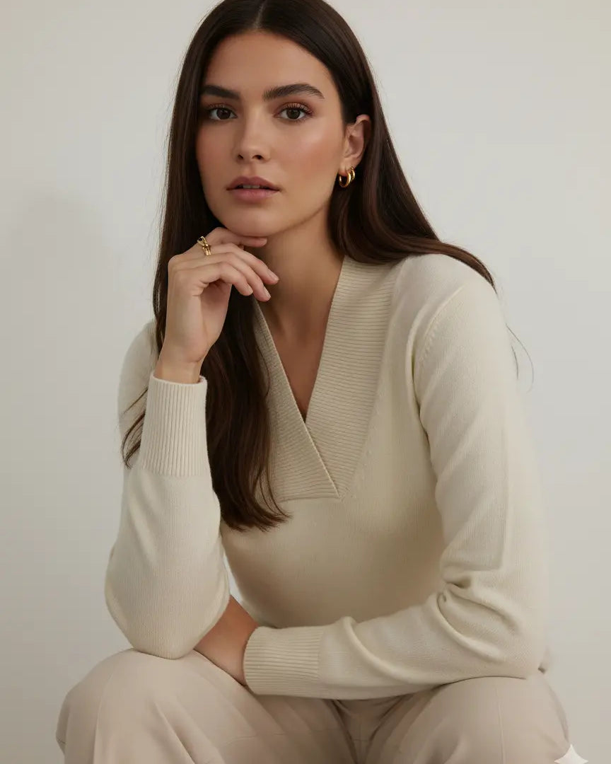 Maglia scollo a "V" con costina DORABELLA