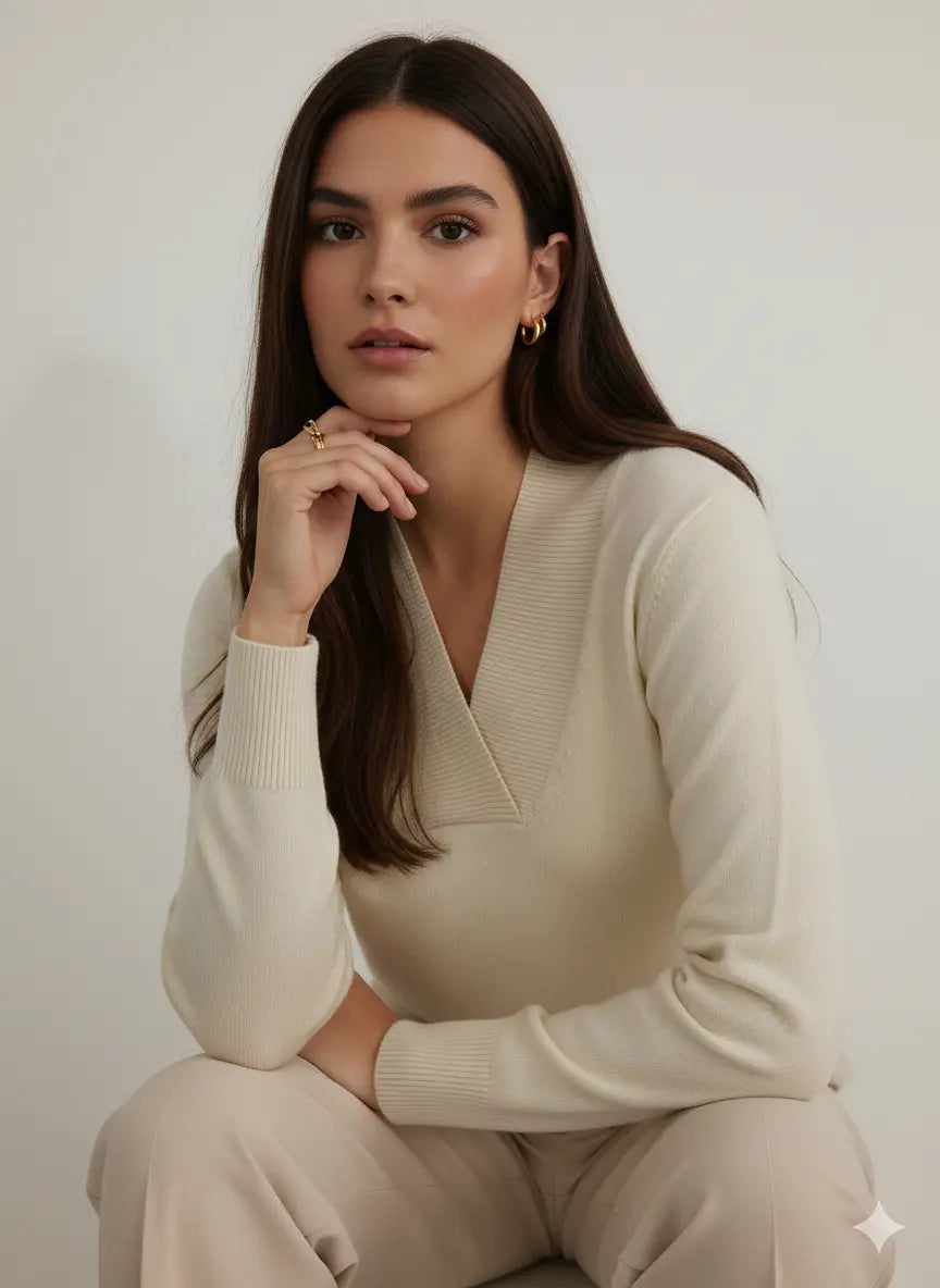 Maglia scollo a "V" con costina DORABELLA