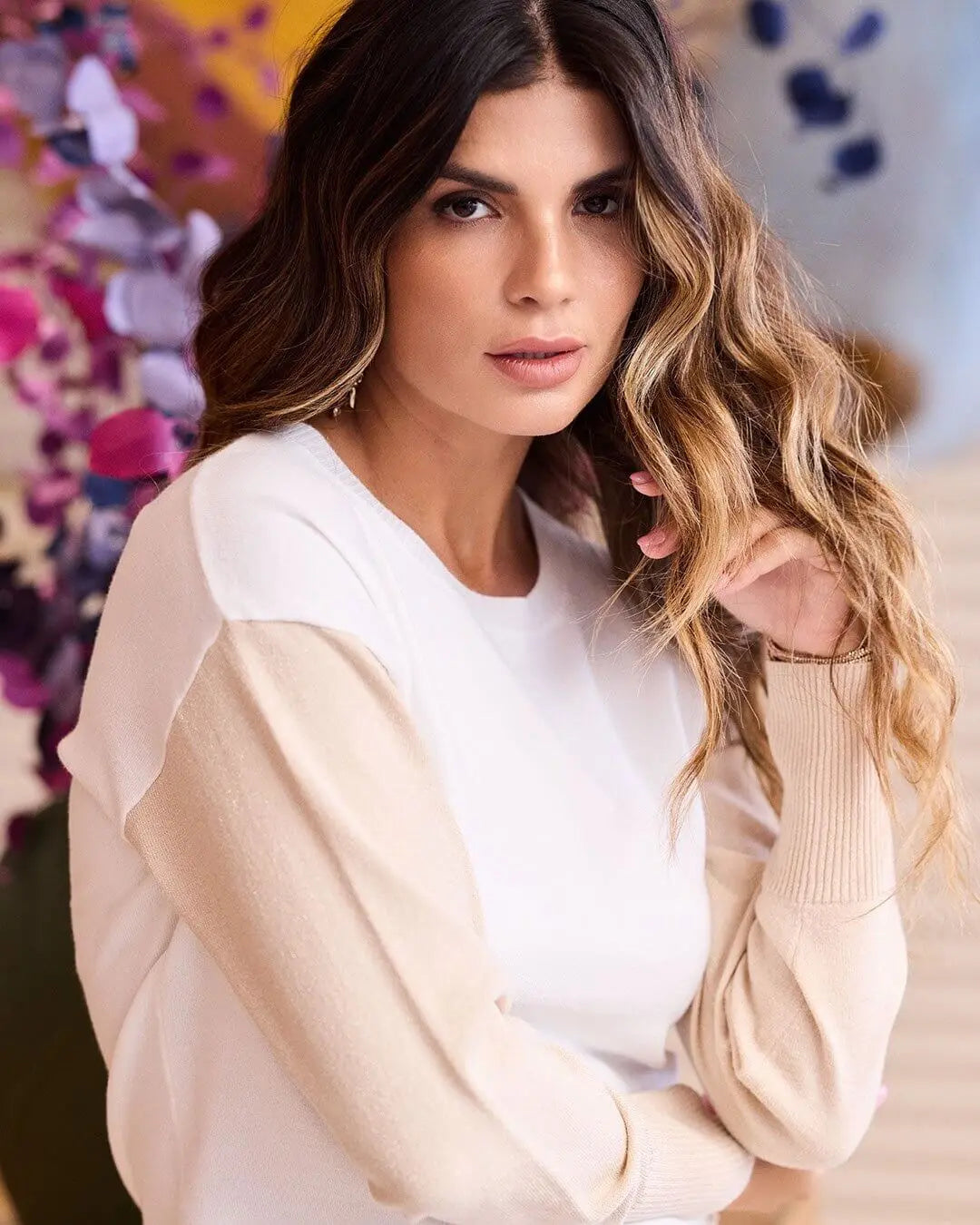 Maglia scollo a barca con dettagli in lurex e collo alto accessorio OFF WHITE DORABELLA