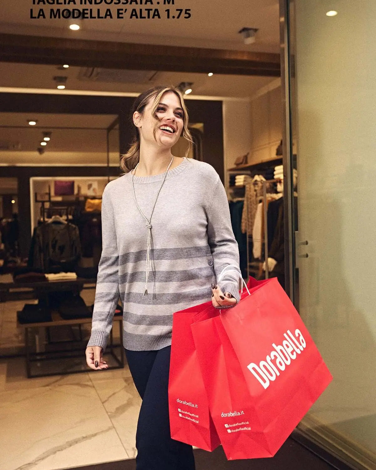 Maglia scollo a barca con righe a contrasto GRIGIO MEDIO DORABELLA PIU'