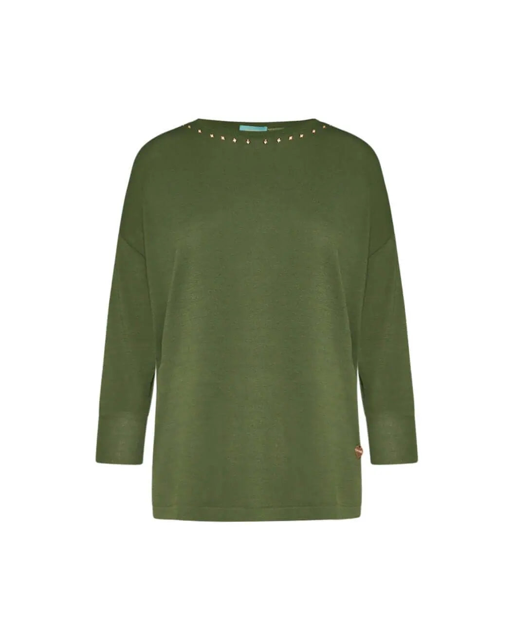 Maglia scollo a barca in filato di misto viscosa con borchie VERDE MILITARE DORABELLA