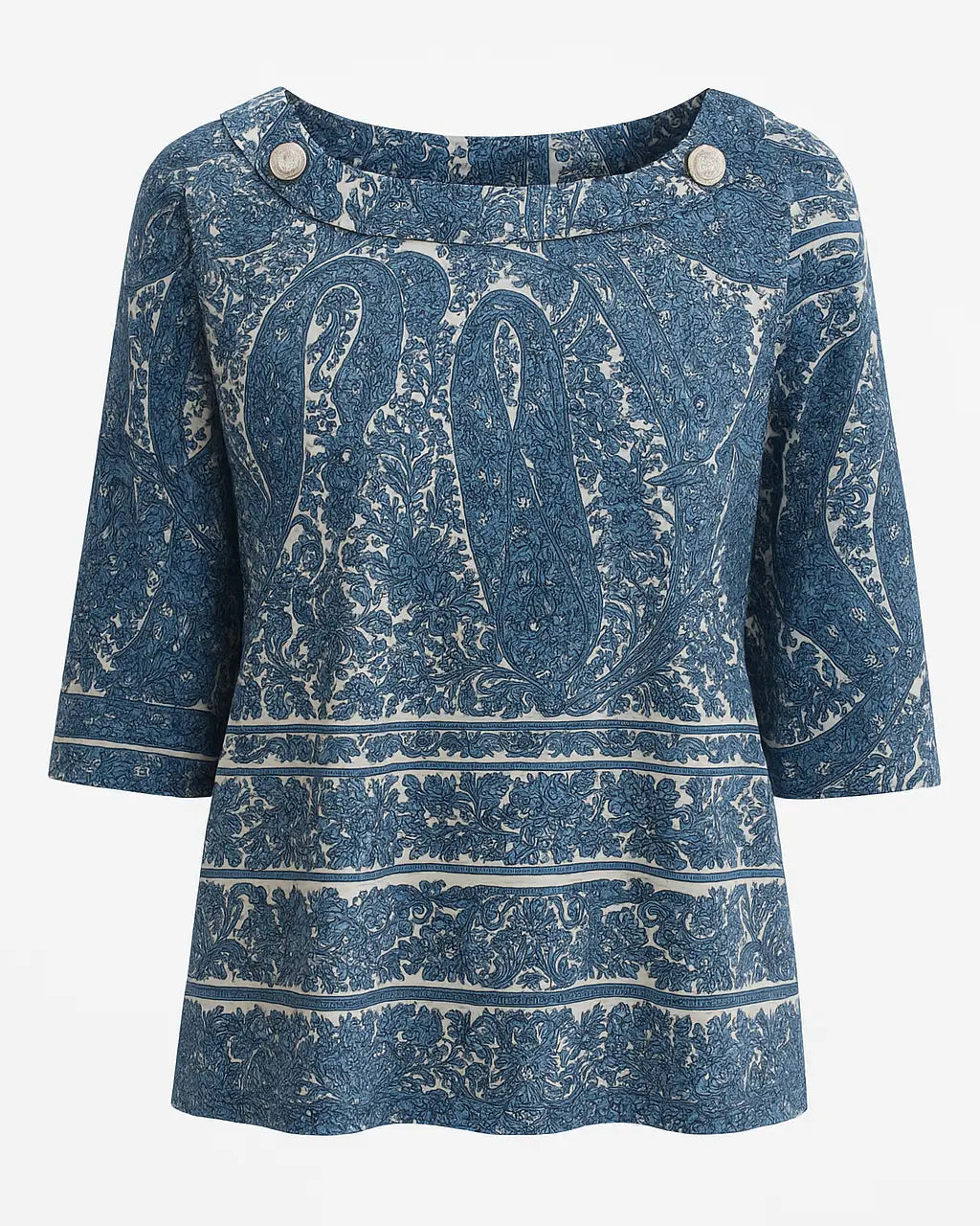 Maglia scollo a barca in tessuto stretch stampato DORABELLA XXL-Blu