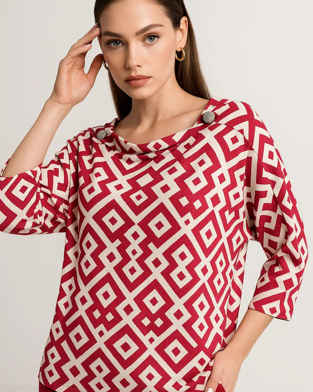 Maglia scollo a barca in tessuto stretch stampato DORABELLA