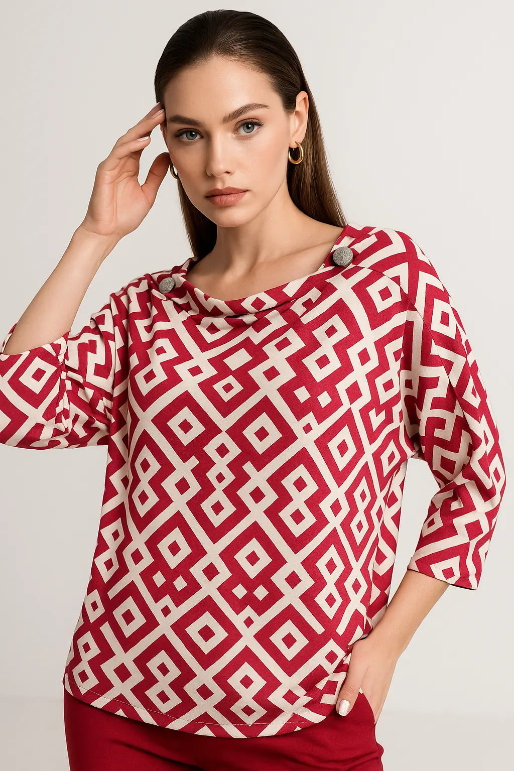 Maglia scollo a barca in tessuto stretch stampato DORABELLA