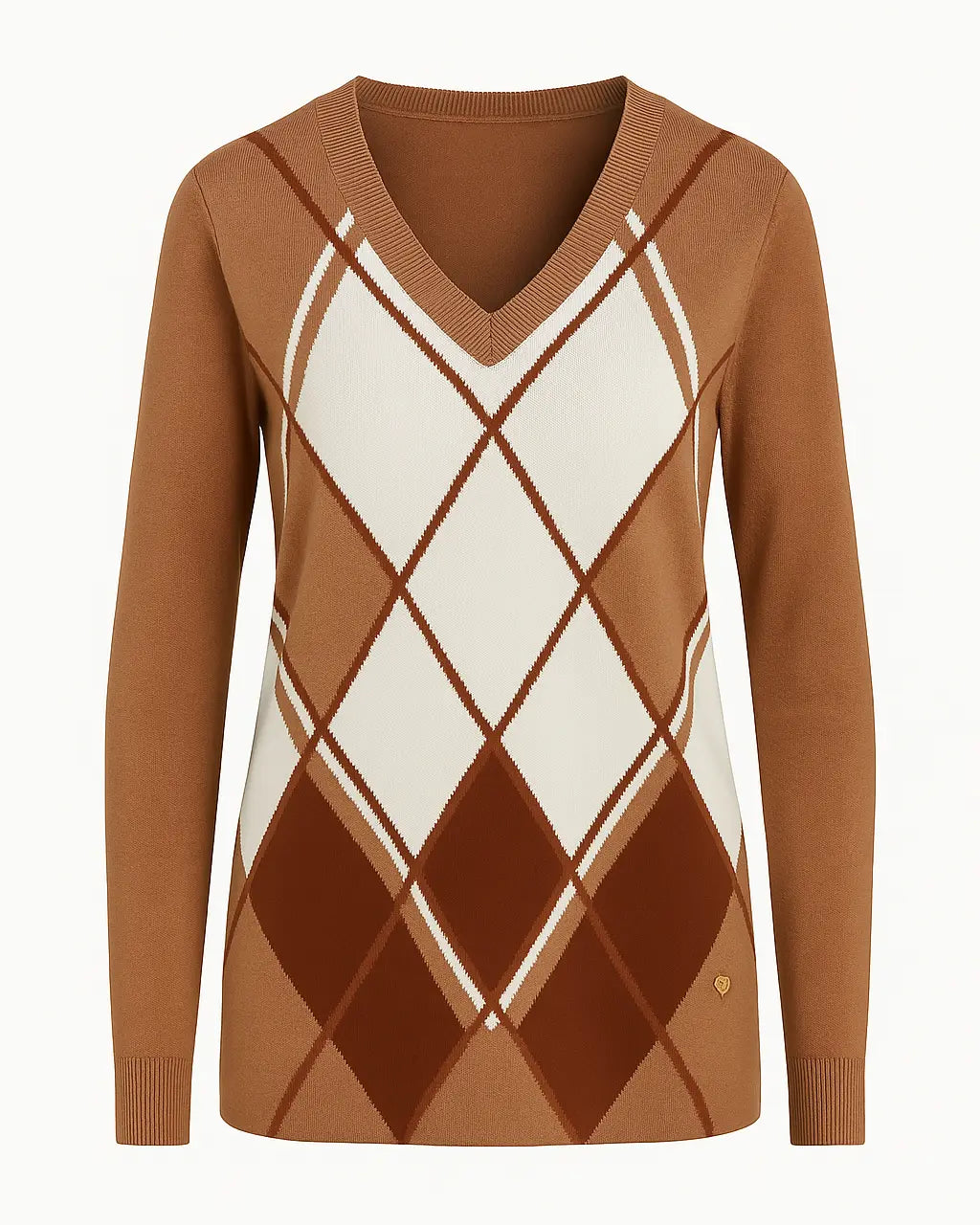 Maglia scollo a v con rombi Cammello DORABELLA