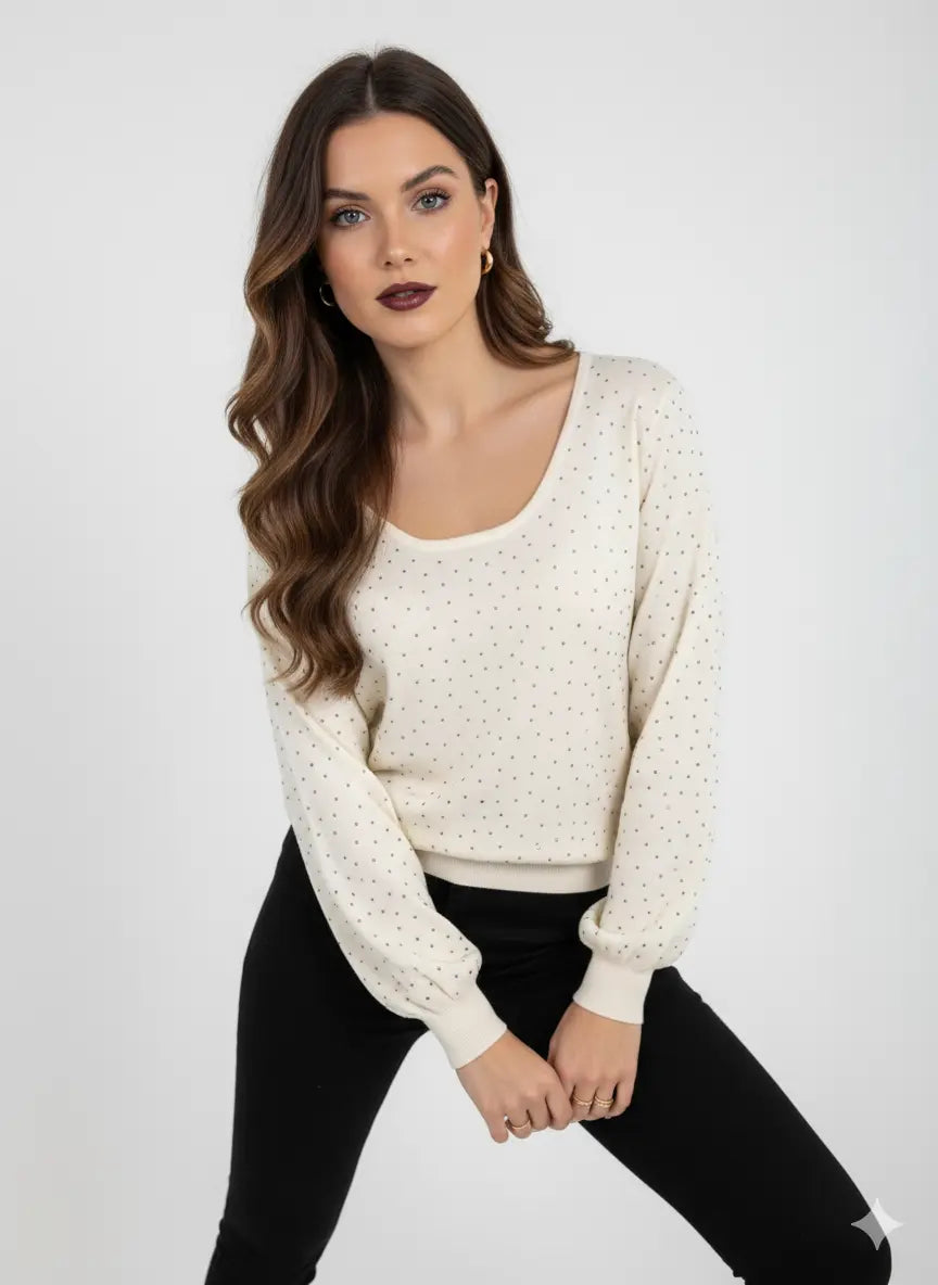 Maglia scollo madonna con applicazioni strass DORABELLA