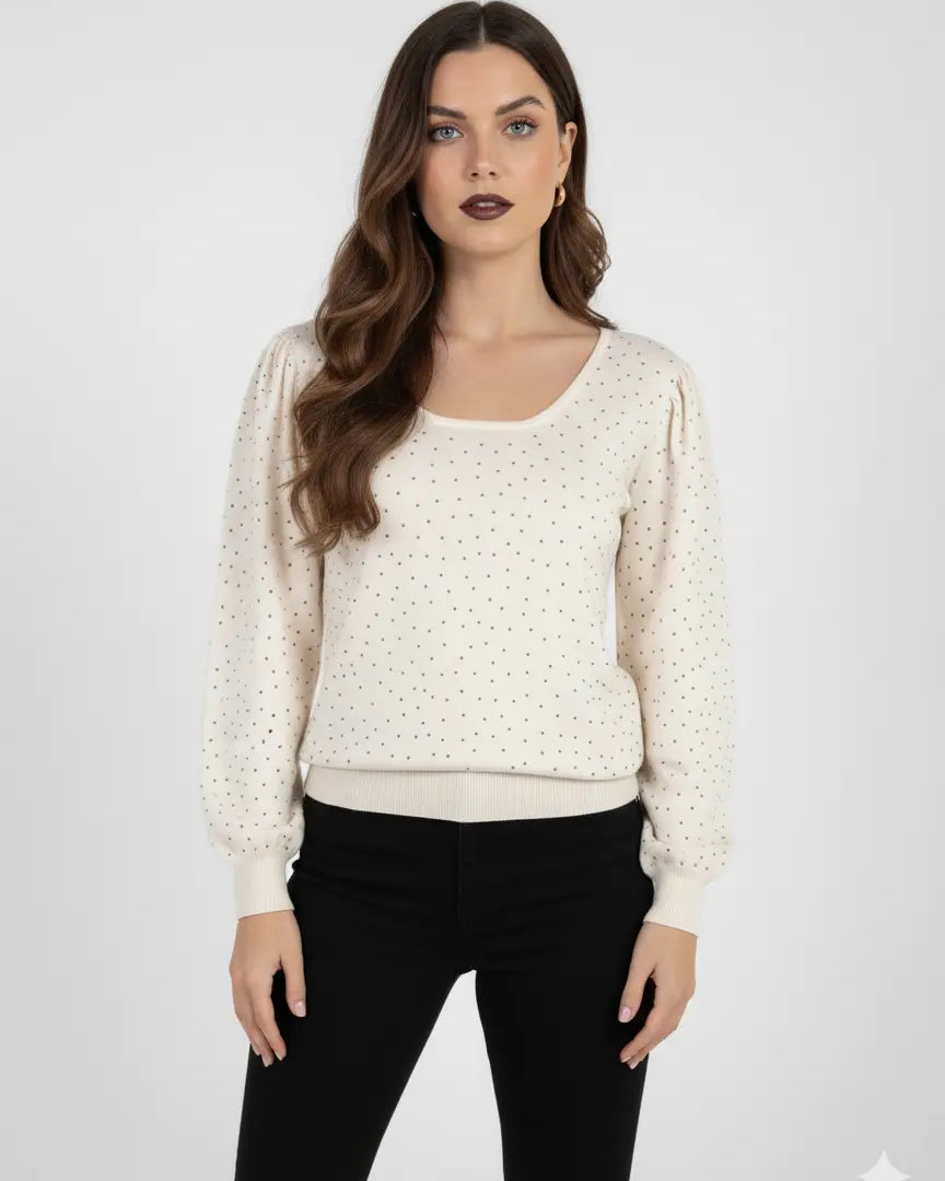 Maglia scollo madonna con applicazioni strass DORABELLA