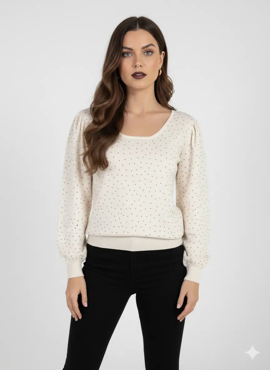 Maglia scollo madonna con applicazioni strass DORABELLA