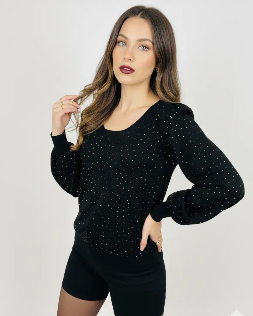 Maglia scollo madonna con applicazioni strass DORABELLA