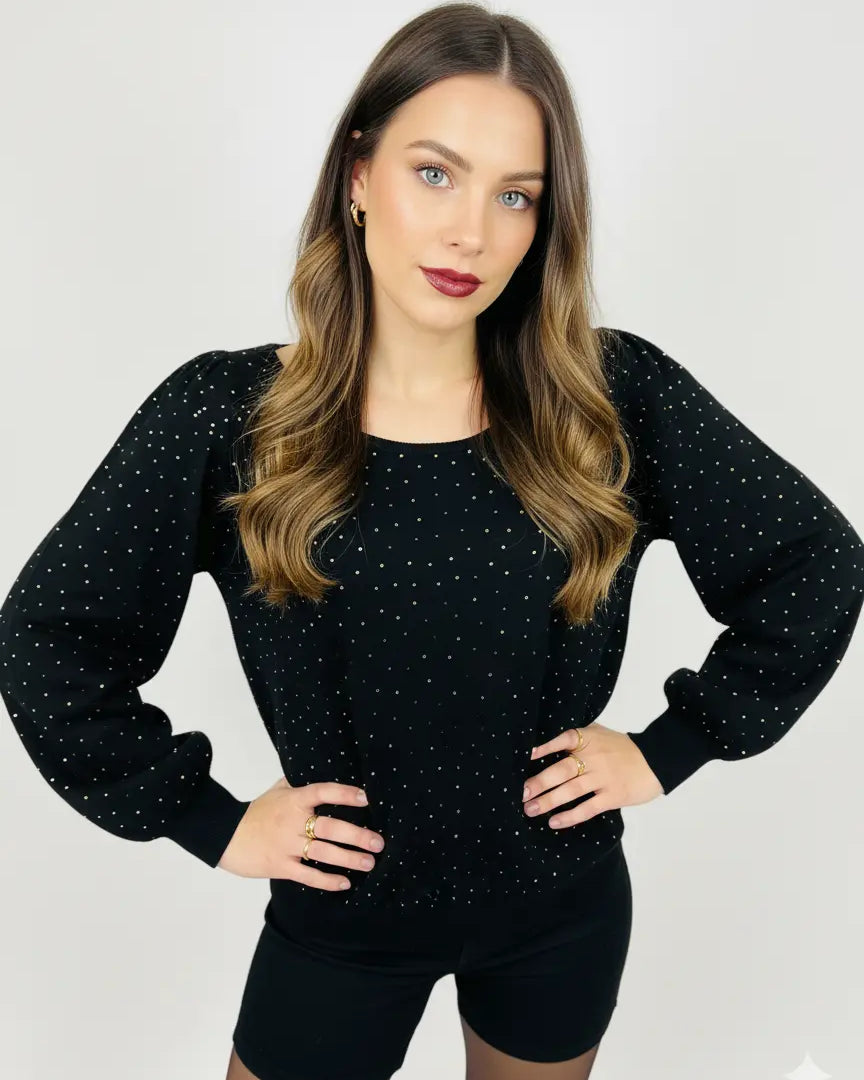 Maglia scollo madonna con applicazioni strass DORABELLA