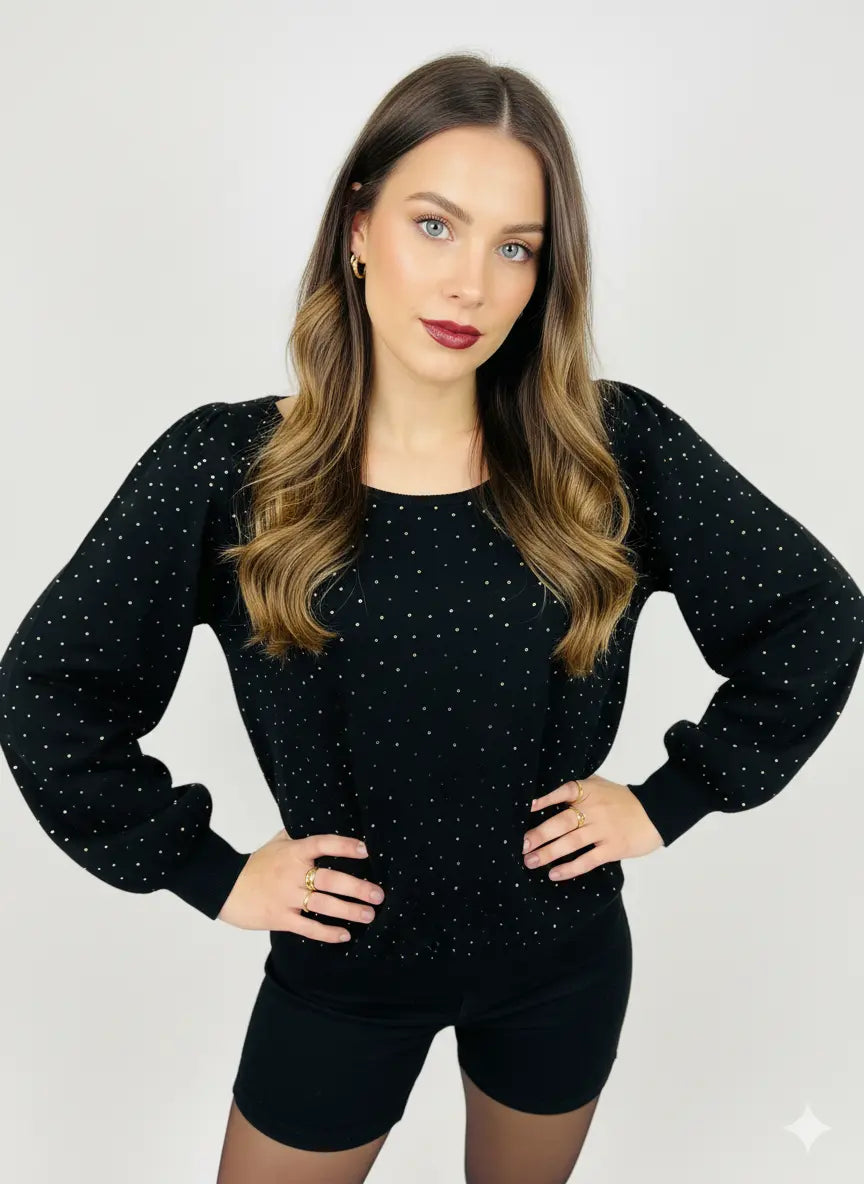 Maglia scollo madonna con applicazioni strass DORABELLA